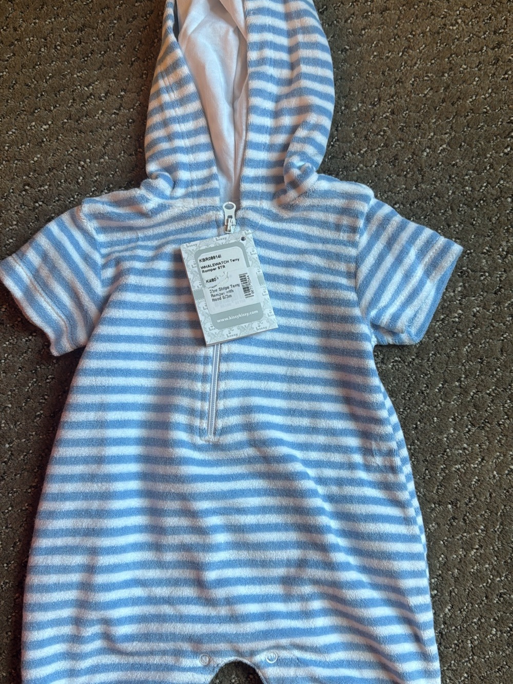 Kissy Kissy Blue and White Striped Hooded Baby Swim Coverup
